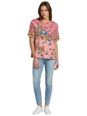 JOHNNY WAS Lakshmi Oversized Short Sleeve Cropped Tee - Size Large